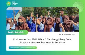 Suasana kegiatan Program Minum Obat Anemia Serentak di SMAN 1 Tambang Ulang, diikuti para siswi usai senam pagi bersama petugas Puskesmas dan anggota PMR